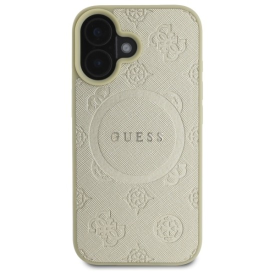 Guess Saffiano Peony Classic Logo MagSafe case for iPhone 16 - gold Guess Saffiano Peony Classic Logo MagSafe case for iPhone 16 - gold