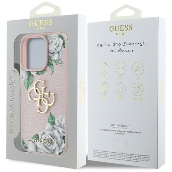 Guess Grained Roses Big 4G logo iPhone 16 Pro case - pink Guess Grained Roses Big 4G logo iPhone 16 Pro case - pink