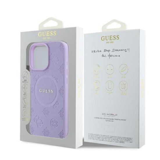 Guess Saffiano Peony Classic Logo MagSafe iPhone 16 Pro Max Case - Purple Guess Saffiano Peony Classic Logo MagSafe iPhone 16 Pro Max Case - Purple