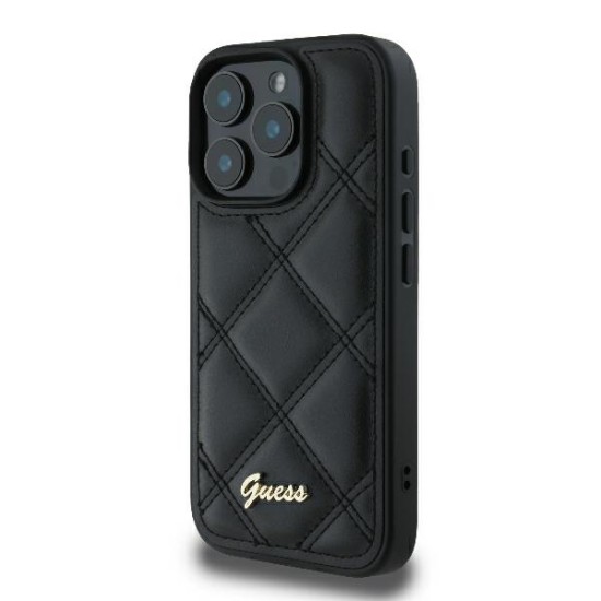 Guess Quilted Metal Logo iPhone 16 Pro Case - Black Guess Quilted Metal Logo iPhone 16 Pro Case - Black