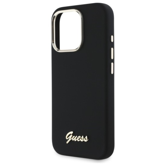 Guess Silicone Script Metal Logo & Frame Case for iPhone 16 Pro - Black Guess Silicone Script Metal Logo & Frame Case for iPhone 16 Pro - Black