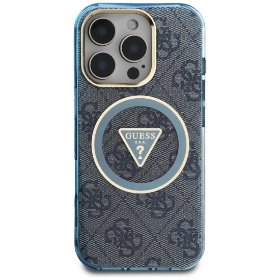 Guess IML Metal Glitter 4G Circle Triangle MagSafe Case for iPhone 16 Pro Max - Blue Guess IML Metal Glitter 4G Circle Triangle MagSafe Case for iPhone 16 Pro Max - Blue