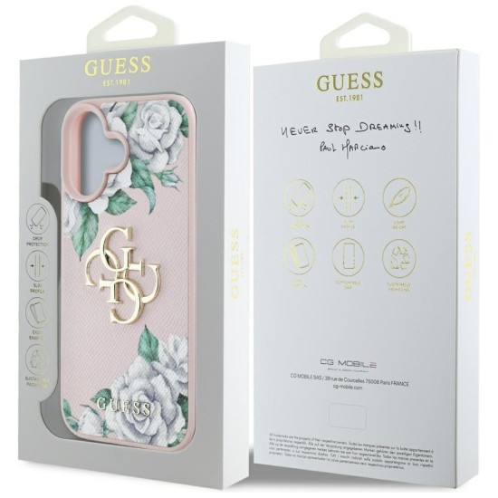 Guess Grained Roses Big 4G logo iPhone 16 case - pink Guess Grained Roses Big 4G logo iPhone 16 case - pink
