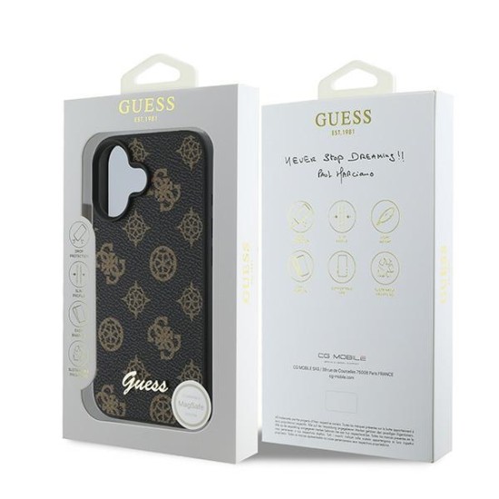 Guess Peony Script MagSafe iPhone 16 Plus Case - Black