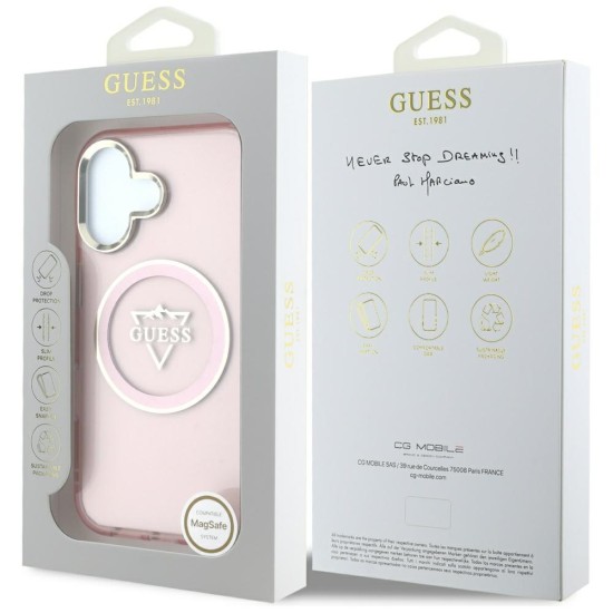 Guess IML Metal Mountain Logo MagSafe iPhone 16 Case - Pink Guess IML Metal Mountain Logo MagSafe iPhone 16 Case - Pink