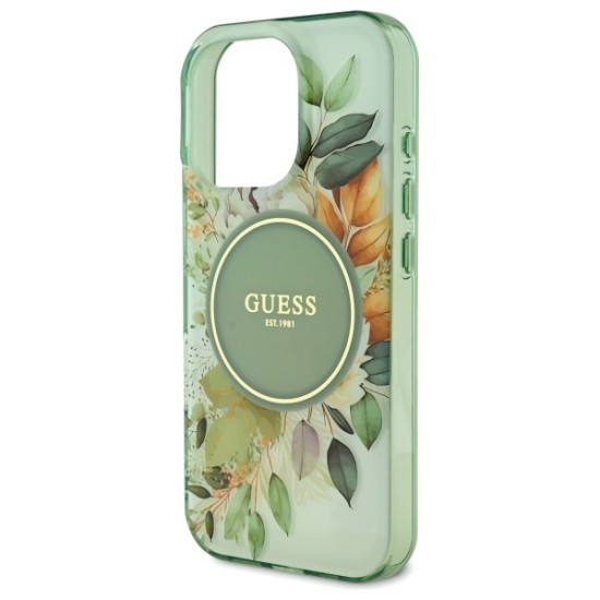 Guess IML Flower &amp;amp; Tonal Circle MagSafe case for iPhone 16 Pro - green