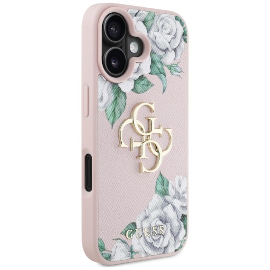 Guess Grained Roses Big 4G logo iPhone 16 case - pink Guess Grained Roses Big 4G logo iPhone 16 case - pink
