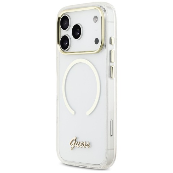 Guess IML Script Metal MagSafe Case for iPhone 17 Pro - Clear