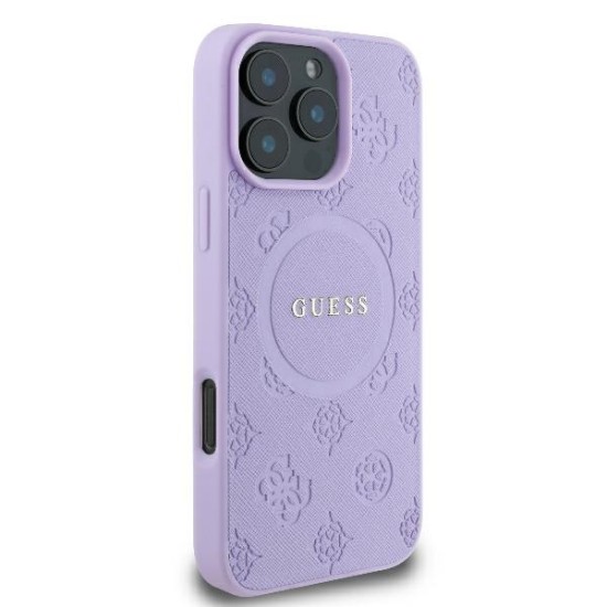 Guess Saffiano Peony Classic Logo MagSafe iPhone 16 Pro Max Case - Purple Guess Saffiano Peony Classic Logo MagSafe iPhone 16 Pro Max Case - Purple