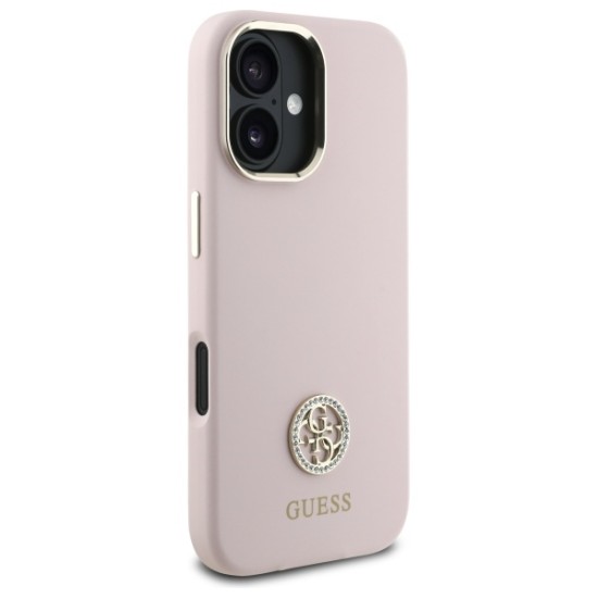 Guess Silicone Logo Strass 4G case for iPhone 16 - light pink Guess Silicone Logo Strass 4G case for iPhone 16 - light pink
