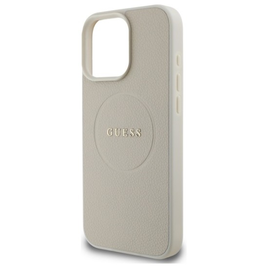 Guess Grained Gold Ring MagSafe Case for iPhone 16 Pro Max - Beige
