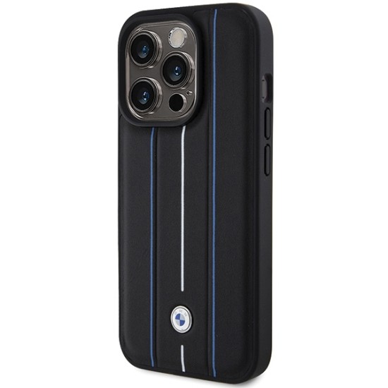 BMW Leather Stamp Blue Line Case for iPhone 15 Pro Max - Black BMW Leather Stamp Blue Line Case for iPhone 15 Pro Max - Black