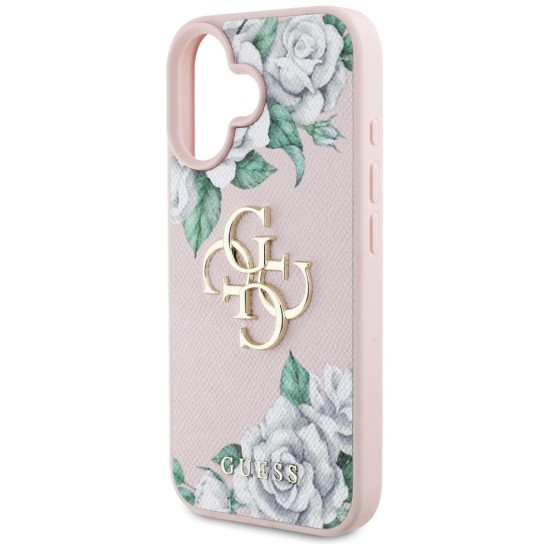 Guess Grained Roses Big 4G logo iPhone 16 case - pink Guess Grained Roses Big 4G logo iPhone 16 case - pink
