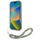 Guess IML Flowers Allover Electro With Pearl Strap MagSafe case for iPhone 16 - green