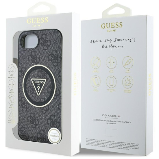 Guess IML Metal Glitter 4G Circle Triangle MagSafe Case for iPhone 16e - Black Guess IML Metal Glitter 4G Circle Triangle MagSafe Case for iPhone 16e - Black