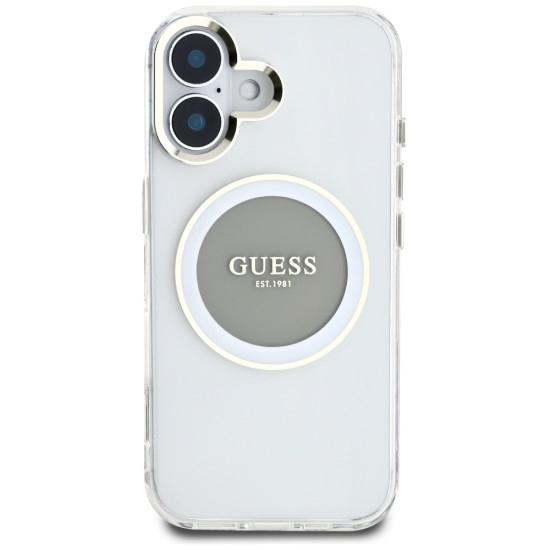 Guess IML Metal Colored Circle Classic Logo MagSafe case for iPhone 16 - gray Guess IML Metal Colored Circle Classic Logo MagSafe case for iPhone 16 - gray