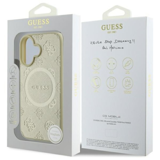 Guess Saffiano Peony Classic Logo MagSafe case for iPhone 16 - gold Guess Saffiano Peony Classic Logo MagSafe case for iPhone 16 - gold