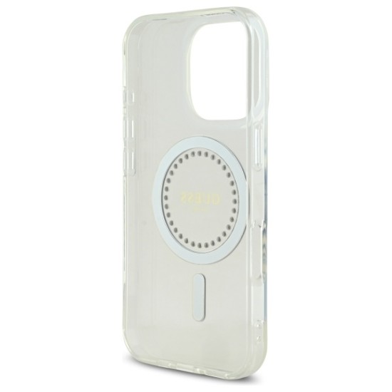 Guess IML Rhinestones MagSafe Case for iPhone 16 Pro Max - White