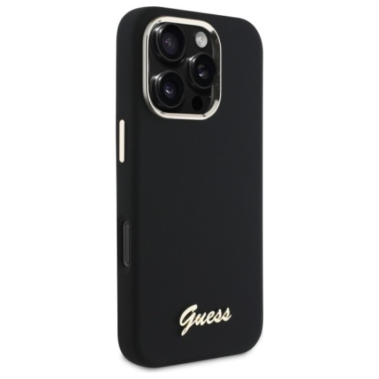Guess Silicone Script Metal Logo & Frame Case for iPhone 16 Pro - Black Guess Silicone Script Metal Logo & Frame Case for iPhone 16 Pro - Black