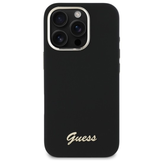 Guess Silicone Script Metal Logo & Frame Case for iPhone 16 Pro - Black Guess Silicone Script Metal Logo & Frame Case for iPhone 16 Pro - Black