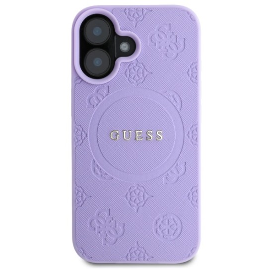 Guess Saffiano Peony Classic Logo MagSafe iPhone 16 Case - Purple Guess Saffiano Peony Classic Logo MagSafe iPhone 16 Case - Purple