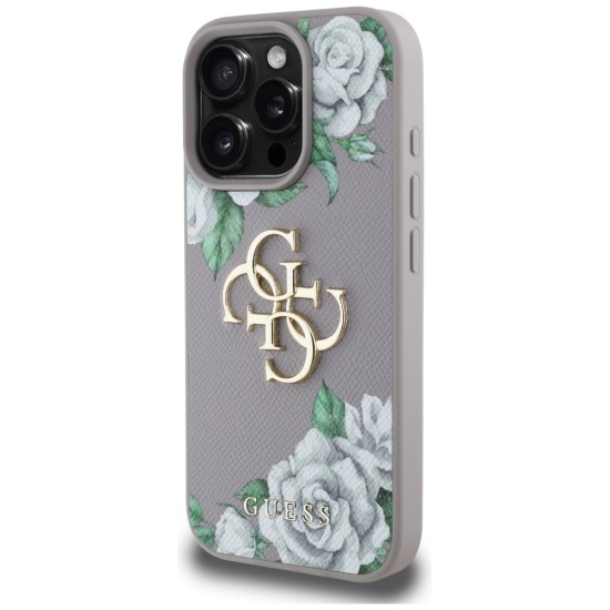 Guess Grained Roses Big 4G Logo iPhone 16 Pro Max Case - Purple Guess Grained Roses Big 4G Logo iPhone 16 Pro Max Case - Purple