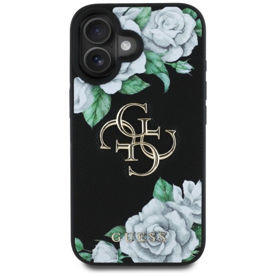 Guess Grained Roses Big 4G logo case for iPhone 16 - black Guess Grained Roses Big 4G logo case for iPhone 16 - black