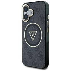 Guess IML Metal Glitter 4G Circle Triangle MagSafe Case for iPhone 16 - Black
