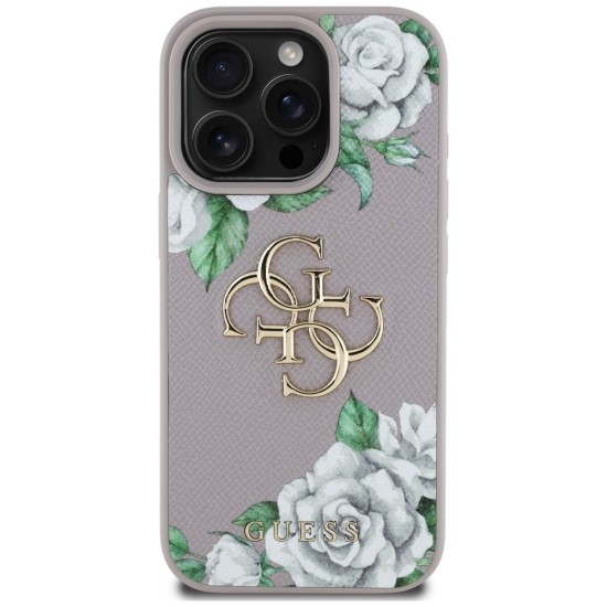 Guess Grained Roses Big 4G Logo iPhone 16 Pro Max Case - Purple Guess Grained Roses Big 4G Logo iPhone 16 Pro Max Case - Purple