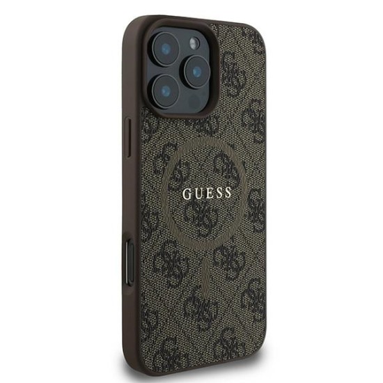Guess 4G Ring Classic Logo MagSafe iPhone 16 Pro Case - Brown