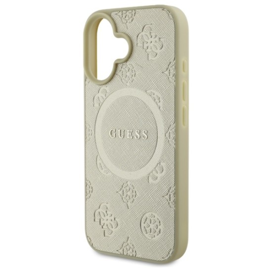 Guess Saffiano Peony Classic Logo MagSafe case for iPhone 16 - gold Guess Saffiano Peony Classic Logo MagSafe case for iPhone 16 - gold