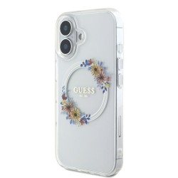 Guess IML Flowers Wreath MagSafe iPhone 16 Plus Case - Clear