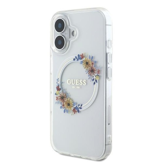 Guess IML Flowers Wreath MagSafe iPhone 16 Plus Case - Clear Guess IML Flowers Wreath MagSafe iPhone 16 Plus Case - Clear