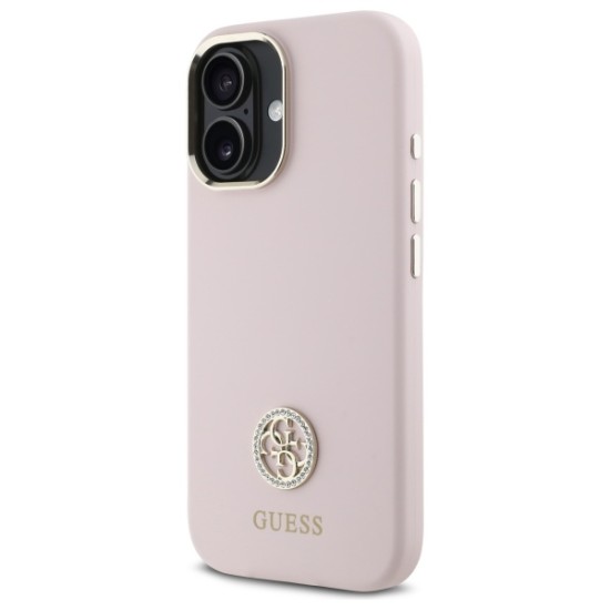 Guess Silicone Logo Strass 4G case for iPhone 16 - light pink Guess Silicone Logo Strass 4G case for iPhone 16 - light pink