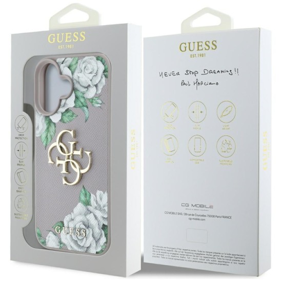 Guess Grained Roses Big 4G Logo iPhone 16 Case - Purple Guess Grained Roses Big 4G Logo iPhone 16 Case - Purple