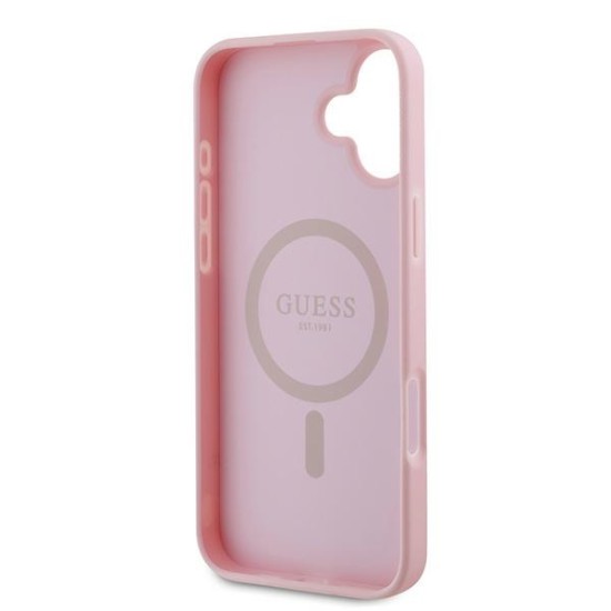Guess Grained Gold Ring MagSafe iPhone 16 Plus Case - Pink