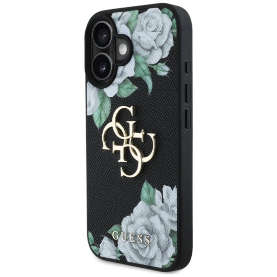 Guess Grained Roses Big 4G logo case for iPhone 16 - black Guess Grained Roses Big 4G logo case for iPhone 16 - black