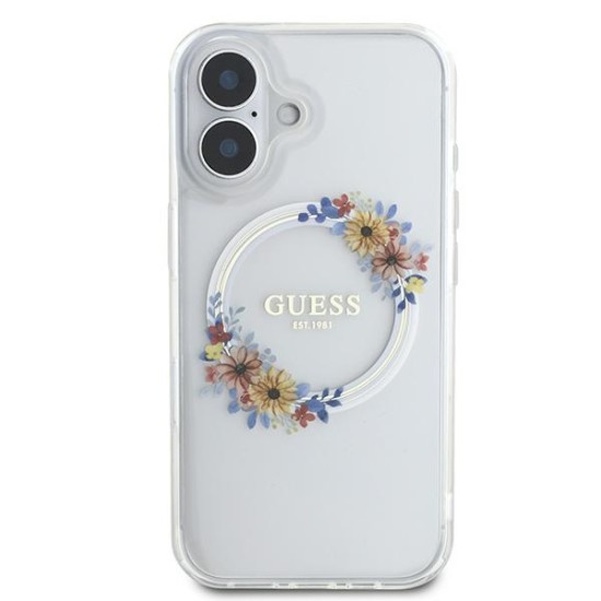 Guess IML Flowers Wreath MagSafe iPhone 16 Plus Case - Clear Guess IML Flowers Wreath MagSafe iPhone 16 Plus Case - Clear