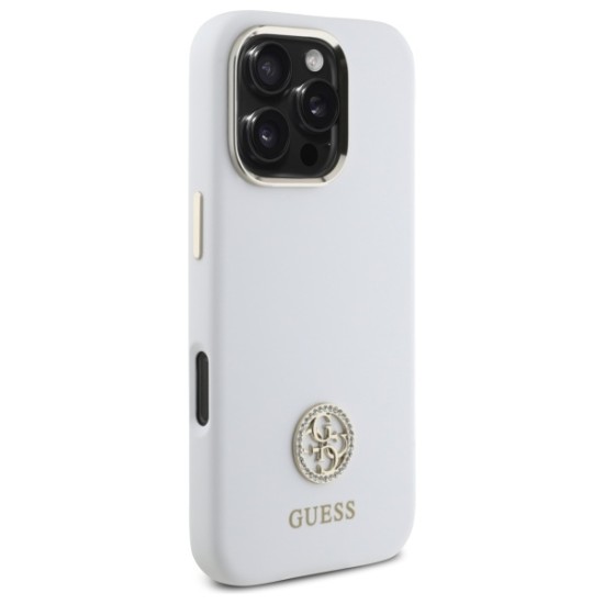 Guess Silicone Logo Strass 4G Case for iPhone 16 Pro - White Guess Silicone Logo Strass 4G Case for iPhone 16 Pro - White