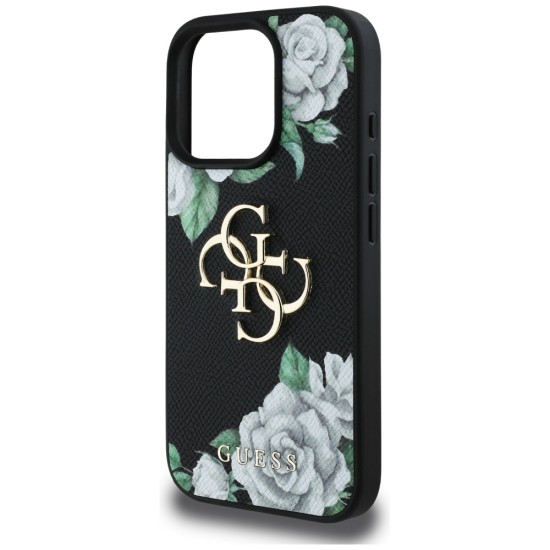 Guess Grained Roses Big 4G logo iPhone 16 Pro case - black Guess Grained Roses Big 4G logo iPhone 16 Pro case - black
