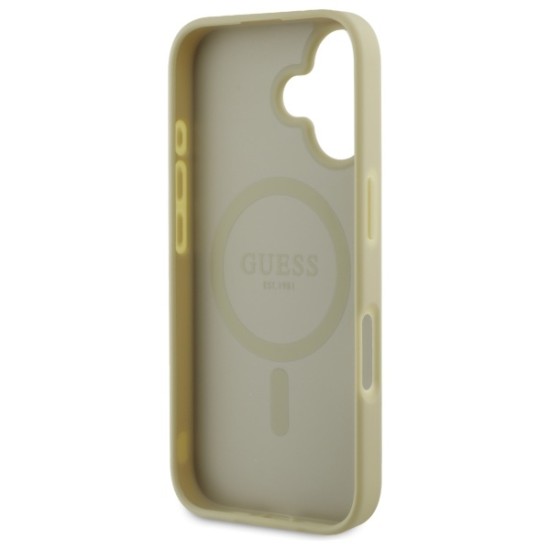 Guess Saffiano Peony Classic Logo MagSafe case for iPhone 16 - gold Guess Saffiano Peony Classic Logo MagSafe case for iPhone 16 - gold