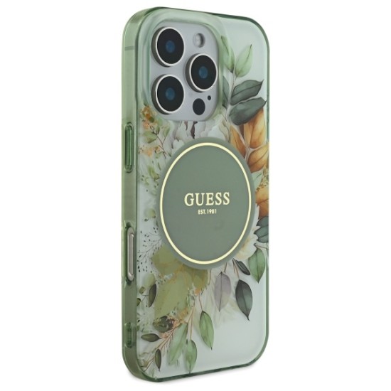 Guess IML Flower &amp;amp; Tonal Circle MagSafe case for iPhone 16 Pro - green
