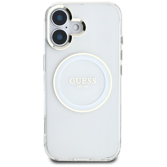 Guess IML Metal Colored Circle Classic Logo MagSafe case for iPhone 16 - white Guess IML Metal Colored Circle Classic Logo MagSafe case for iPhone 16 - white