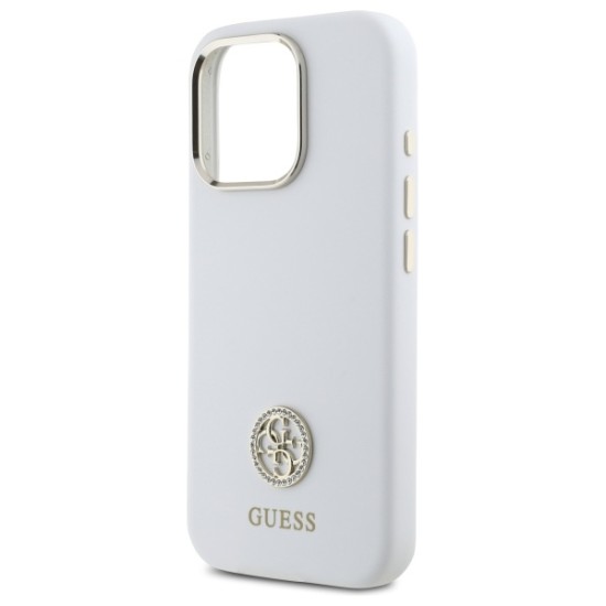 Guess Silicone Logo Strass 4G Case for iPhone 16 Pro - White Guess Silicone Logo Strass 4G Case for iPhone 16 Pro - White