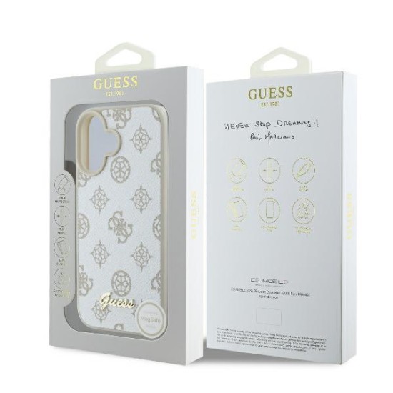 Guess Peony Script Logo MagSafe iPhone 16 Case - White Guess Peony Script Logo MagSafe iPhone 16 Case - White