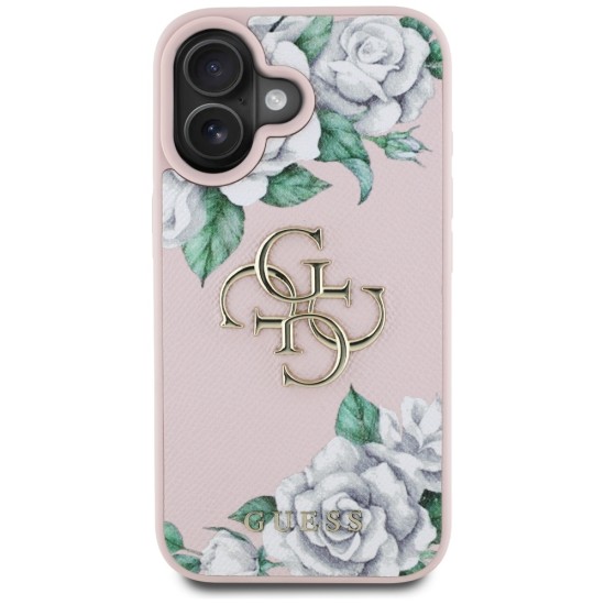 Guess Grained Roses Big 4G logo iPhone 16 case - pink Guess Grained Roses Big 4G logo iPhone 16 case - pink