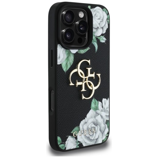 Guess Grained Roses Big 4G logo iPhone 16 Pro case - black Guess Grained Roses Big 4G logo iPhone 16 Pro case - black