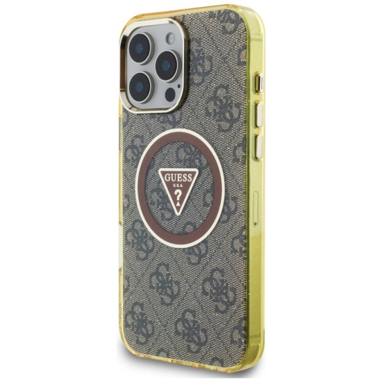 Guess IML Metal Glitter 4G Circle Triangle MagSafe Case for iPhone 16 Pro Max - Brown Guess IML Metal Glitter 4G Circle Triangle MagSafe Case for iPhone 16 Pro Max - Brown