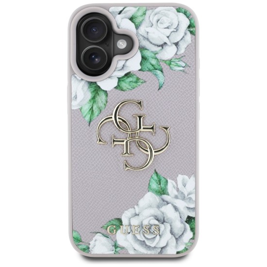 Guess Grained Roses Big 4G Logo iPhone 16 Case - Purple Guess Grained Roses Big 4G Logo iPhone 16 Case - Purple