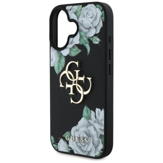 Guess Grained Roses Big 4G logo case for iPhone 16 - black Guess Grained Roses Big 4G logo case for iPhone 16 - black